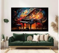 CAOXTART Impression sur toile représentant un piano à queue abstrait, art mural coloré, peinture aquarelle, affiches de décoration murale pour la maison, le bar ou la chambre (50x75cm/sans cadre)