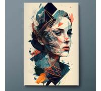 CAOXTART Impression sur toile représentant une femme abstraite géométrique, portrait polygonal moderne, peinture figurative contemporaine, décoration d'intérieur (50 x 75 cm, cadre intérieur)