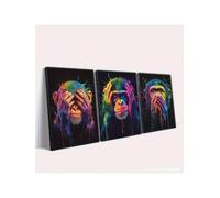 CAOXTART Impressions sur toile représentant des animaux abstraits, pour une peinture murale colorée, les trois singes de la sagesse, portrait animalier, affiche d'art 70 x 90 cm, sans cadre