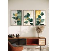 CAOXTART Lot de 3 peintures sur toile, tableau abstrait de plantes, grande galerie d'affiches imprimées Wabi Sabi, pour salon, décoration murale, 50 x 70 cm, sans cadre