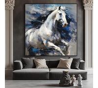 CAOXTART Peinture à l'huile sur toile représentant un cheval blanc abstrait - Affiche moderne texturée, portrait d'animal sur toile (40x40cm/cadre intérieur)