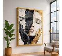 CAOXTART Peinture à l'huile sur toile représentant un visage abstrait noir et blanc doré, affiches et impressions d'expression, décoration d'art moderne (40 x 60 cm, sans cadre)