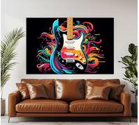 CAOXTART Peinture abstraite de guitare, affiche de guitare graffiti, art mural musical coloré pour salon, décoration murale (50 x 75 cm/sans cadre)