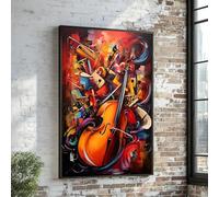 CAOXTART Peinture sur toile, œuvre d'art abstraite symphonique, affiches et impressions d'art d'instruments de musique colorés, décoration murale musicale (50x75cm/sans cadre)
