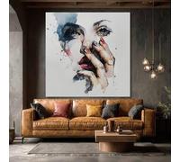 CAOXTART Portrait de femme à l'aquarelle sur toile, affiches et impressions abstraites de visage féminin, œuvre d'art de décoration intérieure moderne (45x45cm/cadre intérieur)