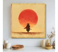 CAOXTART Silhouette de samouraï solitaire sur toile, tableau « Soleil rouge », peinture de guerrier japonais, œuvre d'art décorative asiatique sur toile (70 x 70 cm, sans cadre)