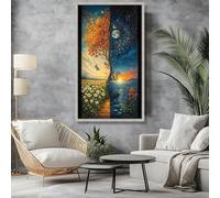 CAOXTART Tableau à l'huile sur toile « Arbre fendu jour et nuit », art mural double saison, affiches et impressions de paysage lune et soleil (45x80cm/sans cadre)
