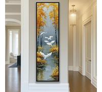 CAOXTART Tableau à l'huile sur toile représentant un arbre d'automne, impression verticale extra large, décoration murale paysagère (65 x 195 cm/cadre intérieur)