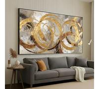 CAOXTART Tableau abstrait à cercles dorés sur toile, peinture moderne sur toile beige et gris, affiches et impressions décoratives abstraites neutres pour la maison (80 x 150 cm/sans cadre)
