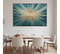 CAOXTART Tableau abstrait bleu sarcelle et or, grande toile texturée, impression moderne pour salon, décoration intérieure de luxe (70 x 100 cm/cadre intérieur)