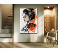 CAOXTART Tableau abstrait de femme samouraï : Affiches et estampes de guerrières japonaises, art mural nordique sur toile pour salon, décoration intérieure (70 x 100 cm/cadre intérieur)