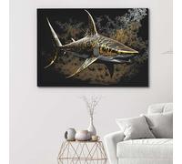 CAOXTART Tableau abstrait de requin-tigre, grande toile murale représentant un requin doré, affiche d'animaux pour le salon, décoration intérieure (50 x 70 cm/cadre intérieur)