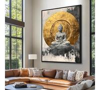 CAOXTART Tableau Bouddha - Impression sur toile minimaliste - Grande affiche Bouddha dorée pour bureau - Décoration spirituelle pour la maison (60 x 80 cm/sans cadre)