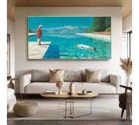 CAOXTART Tableau contemporain de paysage au bord de la piscine, impression réaliste sur toile, affiches représentant une eau bleue, luxe pour le salon, la maison (50x100cm/sans cadre)