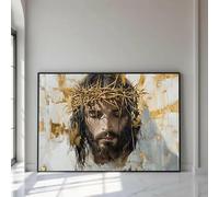 CAOXTART Tableau de Jésus couronné d'épines, impression sur toile, affiche religieuse décorative pour la maison, grande toile murale représentant le Christ (70 x 110 cm/cadre intérieur)