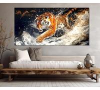 CAOXTART Tableau de tigre de style japonais classique, impression sur toile, affiche de tigre majestueux, images pittoresques, portrait d'animal, art mural (65 x 130 cm/cadre intérieur)