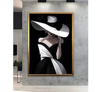 CAOXTART Tableau élégant sur toile représentant une femme, peinture en noir et blanc, portrait de mannequin, affiche et impressions, œuvre d'art décorative pour la maison (50x70cm/sans cadre)