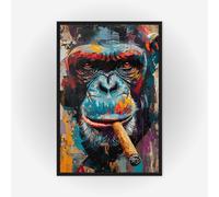 CAOXTART Tableau encadré sur toile représentant un gorille, affiche animalière : peinture pop art colorée pour le salon, décoration murale (60 x 90 cm/cadre intérieur)