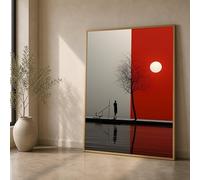 CAOXTART Tableau minimaliste sur toile, silhouette, art mural abstrait représentant un arbre et une figure, impression sur toile d'une scène aquatique réfléchissante (60 x 90 cm/sans cadre)