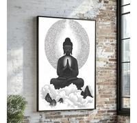 CAOXTART Tableau mural Bouddha en noir et blanc sur toile, affiche imprimée Bouddha méditatif, portrait zen sur toile, décoration murale pour la maison (80 x 120 cm/sans cadre)