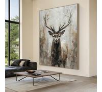 CAOXTART Tableau réaliste de cerf - Œuvre d'art moderne et texturée représentant un cerf, affiches et impressions abstraites de cerfs, art mural animalier (60 x 80 cm/cadre intérieur)