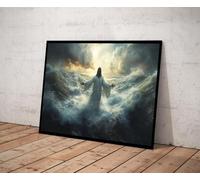 CAOXTART Tableau représentant Jésus sur une mer déchaînée, toile murale chrétienne, affiche de Jésus sur l'eau, pour salon, décoration intérieure (60 x 80 cm/sans cadre)