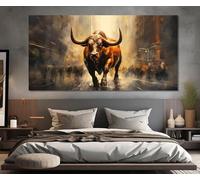 CAOXTART Tableau représentant un taureau de rue, imprimé sur toile, décoration murale pour salon, œuvre d'art (70 x 140 cm avec cadre intérieur)