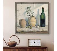 CAOXTART Tableau rustique avec branches d'olivier et vin, décoration murale de cuisine de style méditerranéen, affiches imprimées sur toile : natures mortes (45 x 45 cm, sans cadre)