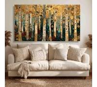 CAOXTART Tableau sur toile Forêt de bouleaux dorés, œuvre d'art murale Gustav Klimt, tableau abstrait d'arbres sur toile, affiches et impressions décoratives de luxe (45 x 80 cm/cadre intérieur)
