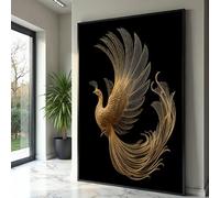 CAOXTART Tableau sur toile Phénix doré, affiches et impressions abstraites d'oiseaux, peinture de plumes de luxe, pour salon, décoration intérieure (20x30cm/cadre intérieur)