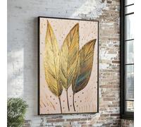 CAOXTART Tableau sur toile Plume dorée, Art mural abstrait à trois plumes, Affiche et impressions sur toile au design nature pour la décoration du salon (40x60cm/sans cadre)