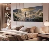 CAOXTART Tableau sur toile représentant Jésus marchant sur l'eau, fresque religieuse, affiche de Jésus, art mural religieux sur toile, prêt à accrocher (60 x 180 cm avec cadre intérieur)