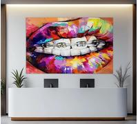 CAOXTART Tableau sur toile représentant un appareil dentaire, peinture à l'huile sur toile de dents colorées, décoration murale pour salon ou bureau (60 x 80 cm/sans cadre)