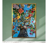 CAOXTART Tableau sur toile représentant un arbre en fleurs, affiche d'art floral, décoration murale colorée pour jardin, œuvre d'art décorative inspirée par la nature (60 x 80 cm/cadre intérieur)