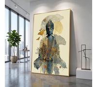 CAOXTART Tableau sur toile représentant un Bouddha serein, art mural spirituel zen, impression sur toile inspirée du Bouddha, motif botanique (60 x 90 cm/sans cadre)