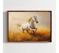 CAOXTART Tableau sur toile représentant un cheval blanc, peinture d'un étalon majestueux, affiches et impressions courant dans un champ doré, décoration de ferme (70 x 100 cm/sans cadre)