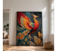CAOXTART Tableau sur toile représentant un phénix coloré, art mural abstrait avec des plumes, affiches et impressions pour une décoration murale vintage (60 x 80 cm/cadre intérieur)