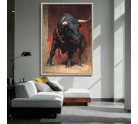 CAOXTART Tableau sur toile représentant un taureau noir féroce, peinture animalière, peinture à l'huile rustique sur toile, affiches et impressions abstraites d'animaux (80 x 120 cm/sans cadre)