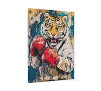 CAOXTART Tableau sur toile représentant un tigre boxeur, peinture masculine, affiche féline, œuvre d'art moderne sur le thème de la jungle pour le salon, décoration intérieure (50 x 75 cm/sans cadre)