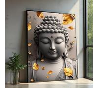 CAOXTART Tableau sur toile représentant un visage de Bouddha, affiches et impressions de feuilles d'automne dorées, décoration intérieure zen, grande toile murale (70 x 100 cm/cadre intérieur)