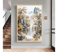 CAOXTART Tableau sur toile représentant une cascade dorée, affiches et impressions de paysages de montagne pour la décoration intérieure, grande toile vintage (60 x 90 cm/cadre intérieur)