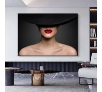 CAOXTART Tableau sur toile représentant une femme au chapeau, silhouette moderne, idéal pour décorer un salon ou une chambre (80 x 120 cm, sans cadre).