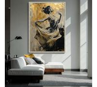 CAOXTART Tableau sur toile représentant une femme dansant, tableau mural de ballet moderne, peinture abstraite or et noir, portrait de femme (60 x 90 cm/cadre intérieur)