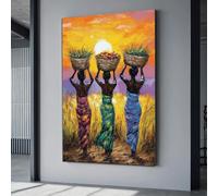 CAOXTART Tableau sur toile représentant une jeune fille noire, affiches et estampes de femmes africaines, portrait de femme à l'huile, pour salon, décoration intérieure (80 x 120 cm/cadre intérieur)