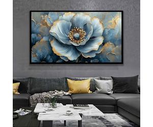 CAOXTART Tableau sur toile représentant une rose bleue, peinture florale esthétique moderne, affiches et impressions florales, pour le salon, décoration murale (80 x 140 cm/cadre intérieur)