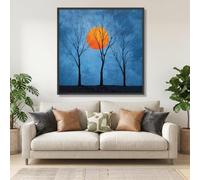 CAOXTART Tableau sur toile représentant une silhouette de coucher de soleil, arbres, soleil et ciel bleu, paysage, affiche décorative pour la maison (20 x 20 cm avec cadre intérieur)