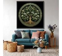 CAOXTART Toile Arbre de Vie Classique, Art Mural Botanique Circulaire, Affiche Feuilles Vertes Décoration Intérieure, Impression sur Toile Peinture Nature (40x40cm/Sans Cadre)