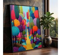 CAOXTART Toile Chemin forestier coloré, Tableau abstrait d'arbres, Décoration murale nature moderne, Paysage forestier sur toile (60x90cm/Cadre intérieur)