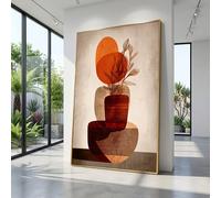CAOXTART Toile imprimée abstraite avec vase et plantes, art mural géométrique minimaliste, décoration intérieure aux tons naturels, peinture sur toile bohème avec plantes (50 x 70 cm/cadre intérieur)