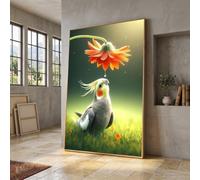 CAOXTART Toile imprimée représentant une calopsitte avec de la rosée, tableau animalier, décoration murale, peinture de jardin matinale (70 x 100 cm/sans cadre)